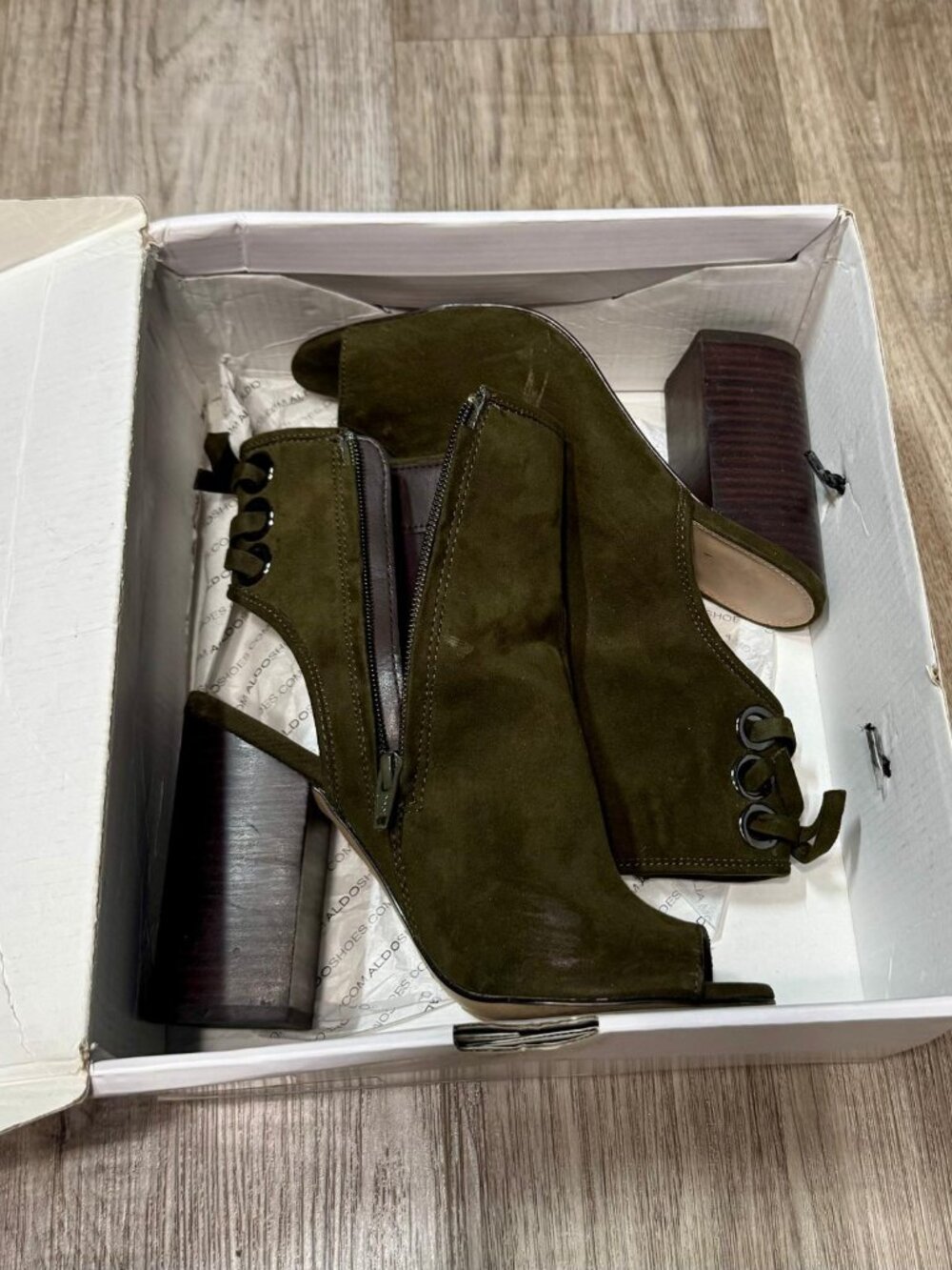 Aldo Justina Olive Ankle Bootie- PEEP TOE